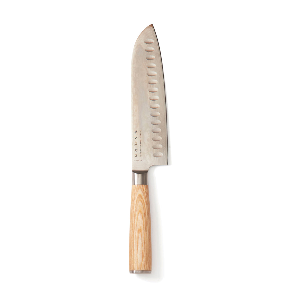 Damascus Santoku mes met 67-laags stalen kern, staal