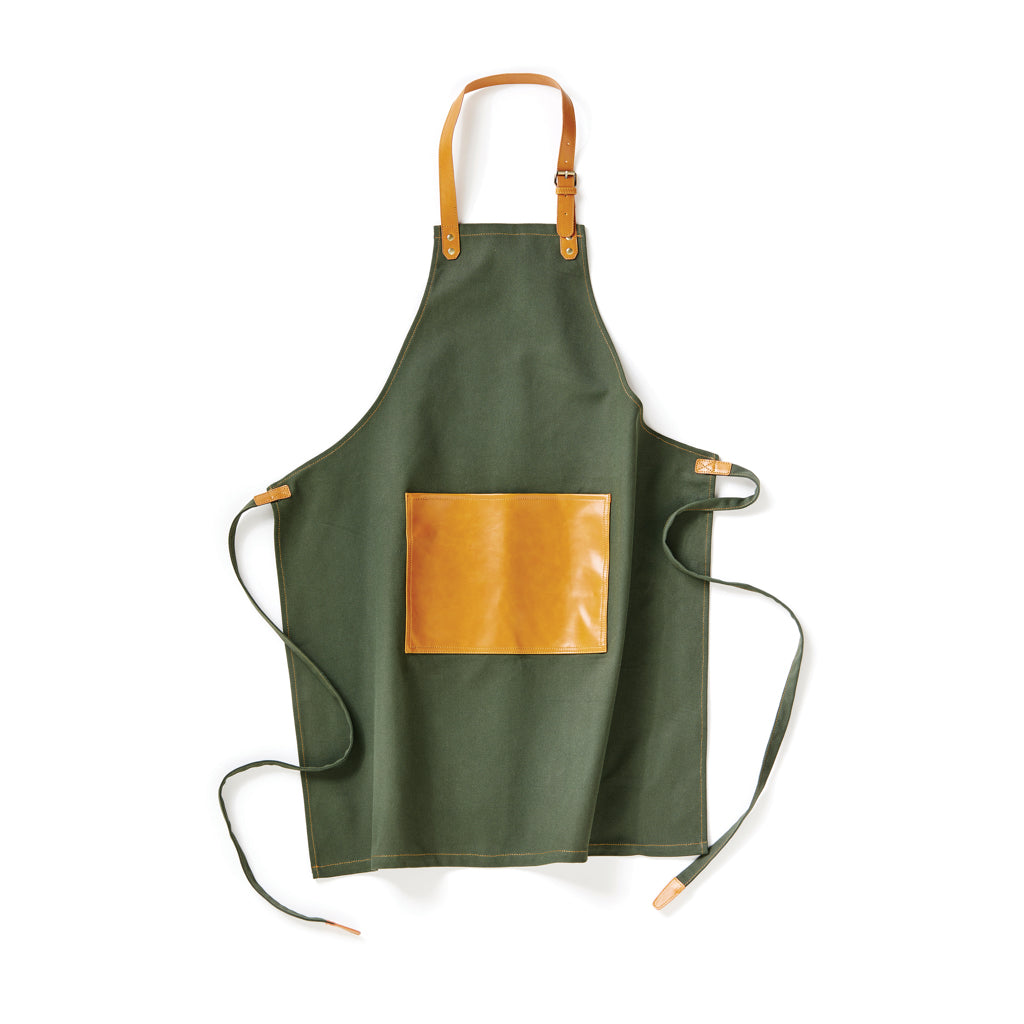Keukenschort van stonewashed canvas, groen