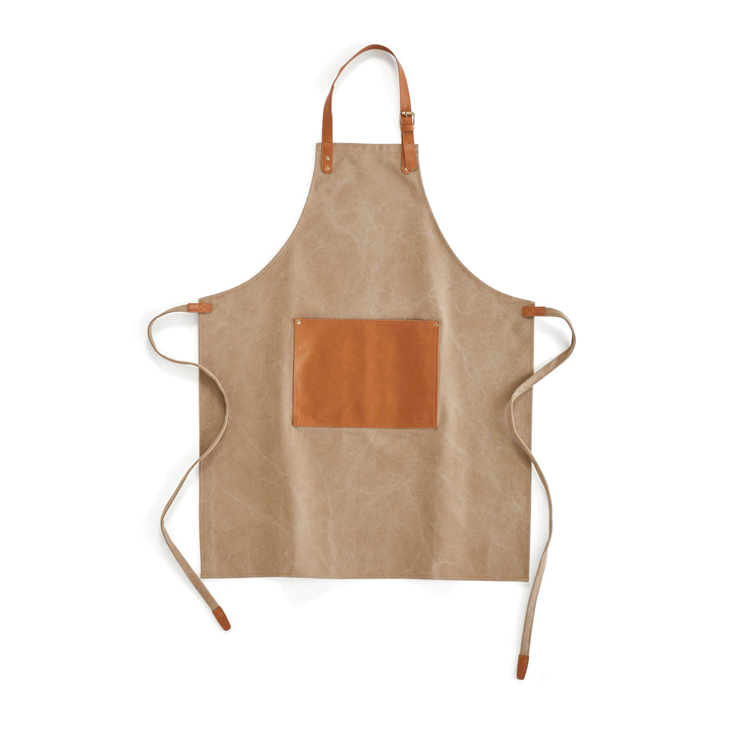 Keukenschort van stonewashed canvas, bruin