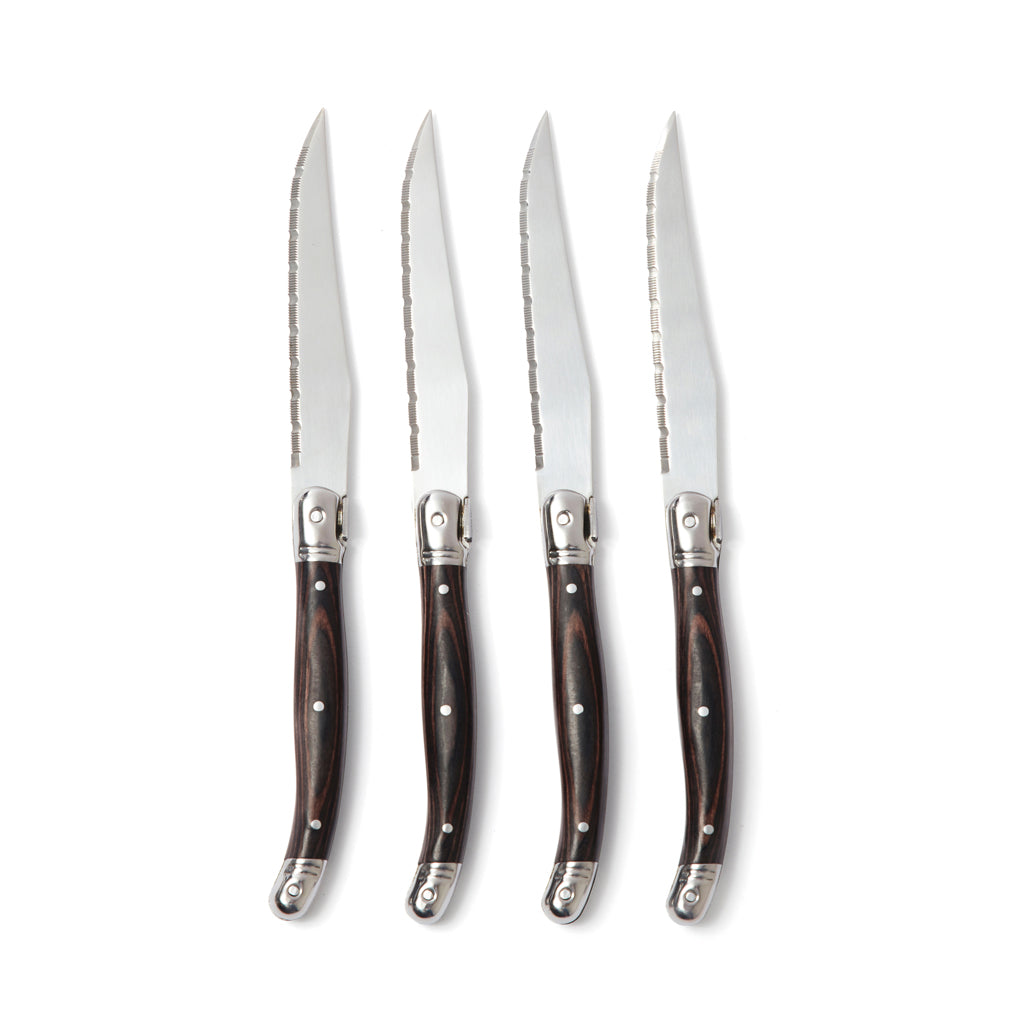 Steakmessenset van 4 stuks, RVS en hout, staal