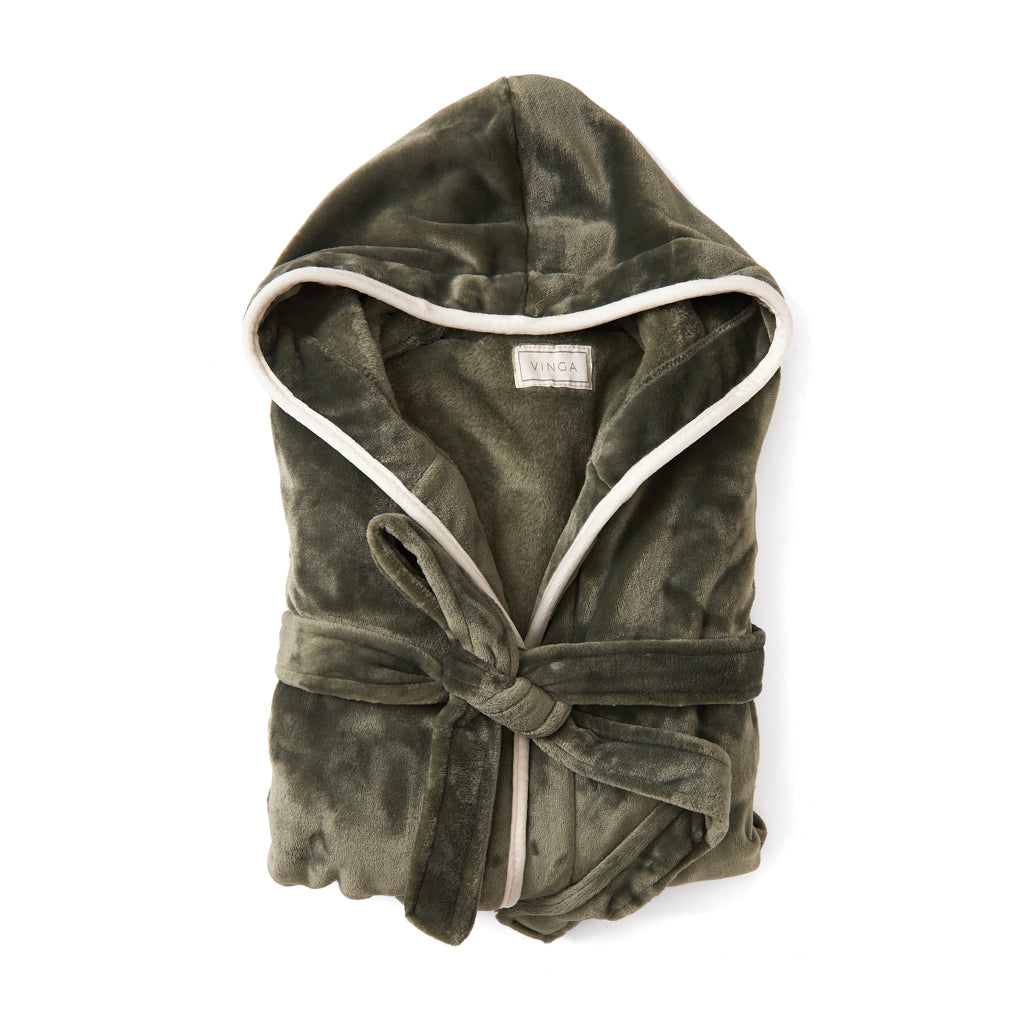 Pluche badjas met capuchon gerecycled, groen