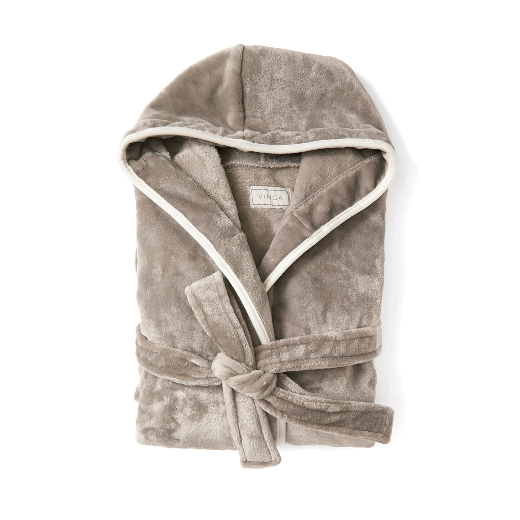 Pluche badjas met capuchon gerecycled, grijs