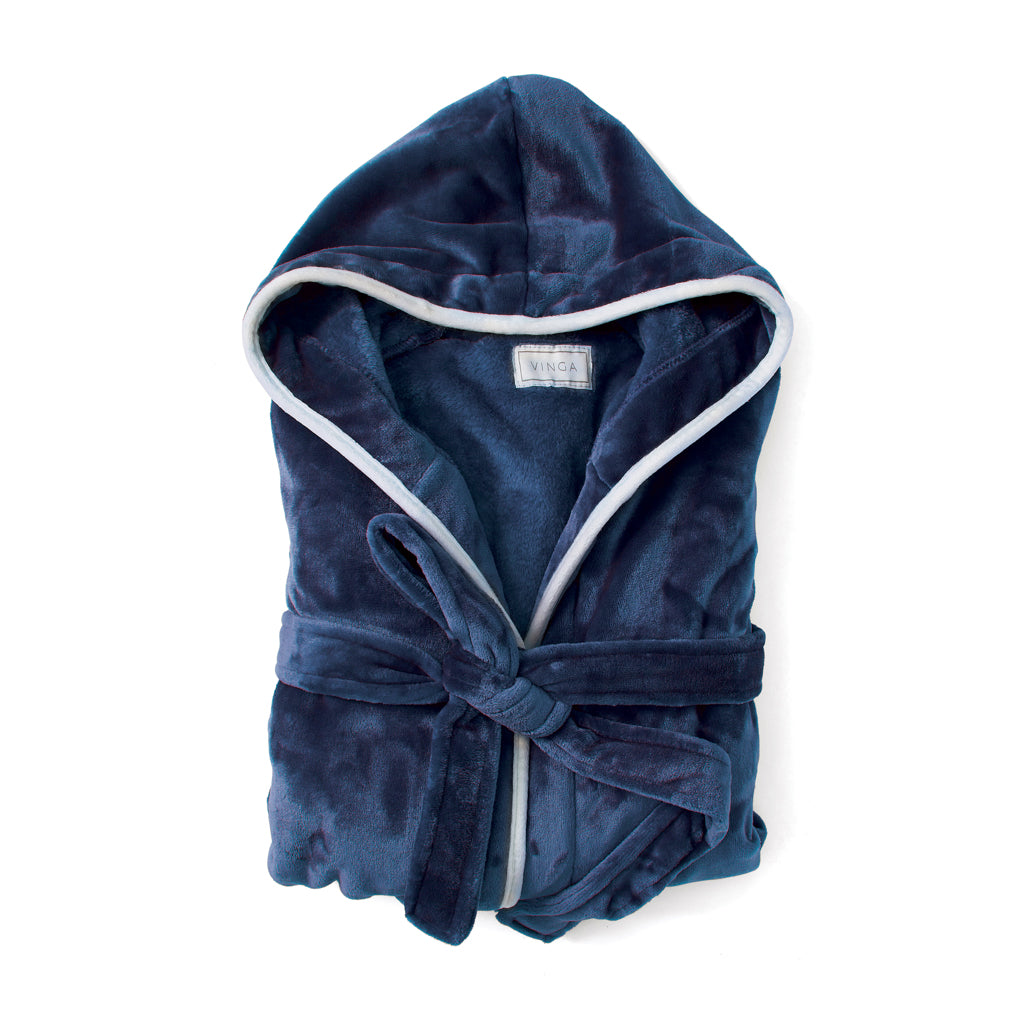Pluche badjas met capuchon gerecycled, donkerblauw