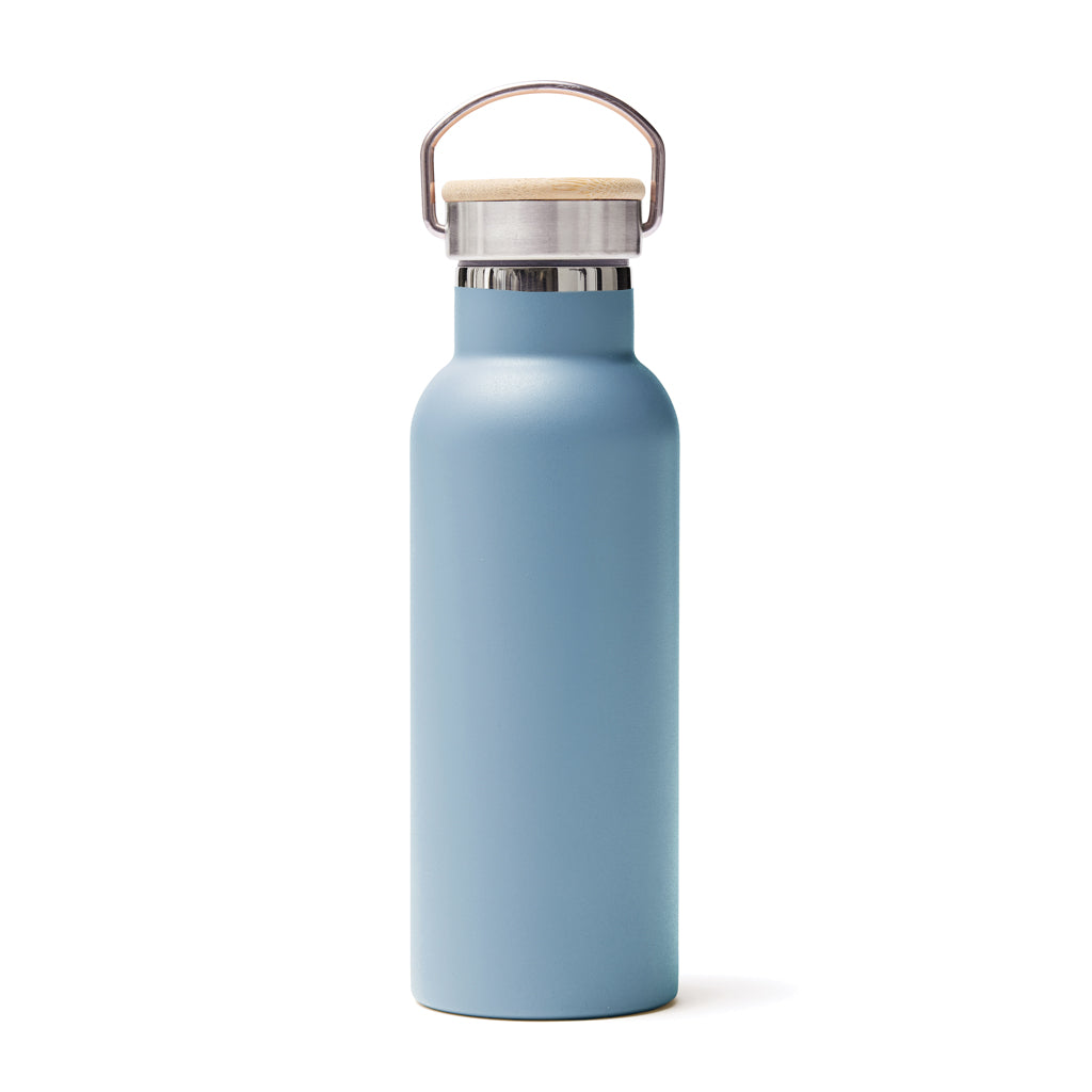 Thermosfles, RVS met bamboe accent, lichtblauw