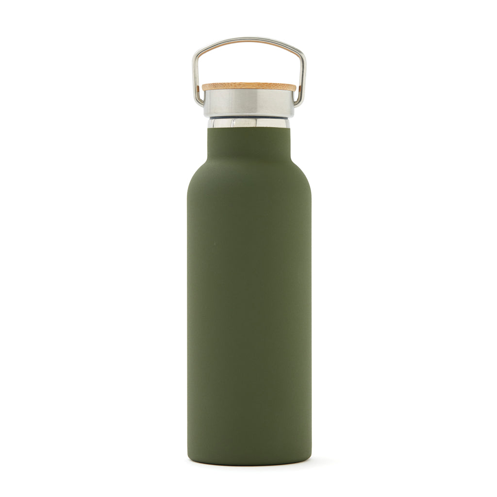 Thermosfles, RVS met bamboe accent, groen