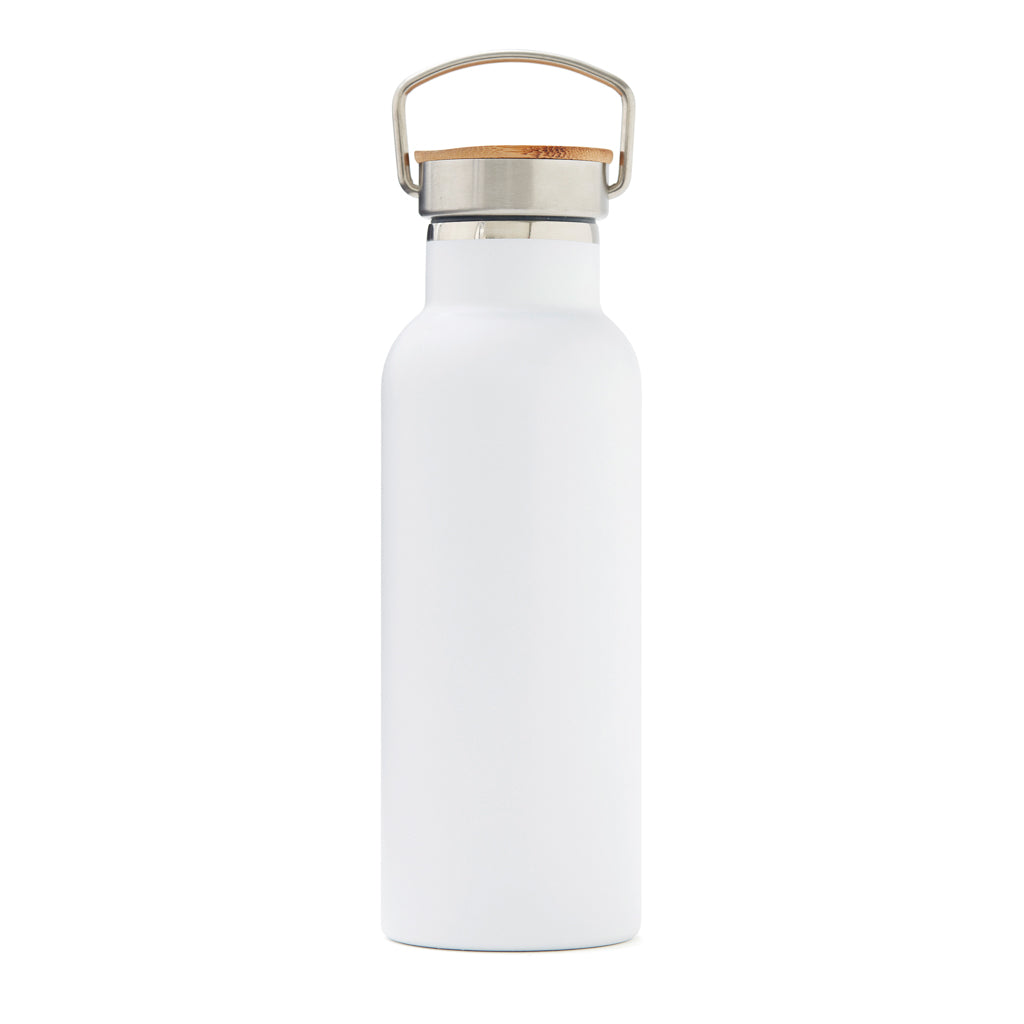 Thermosfles, RVS met bamboe accent, wit