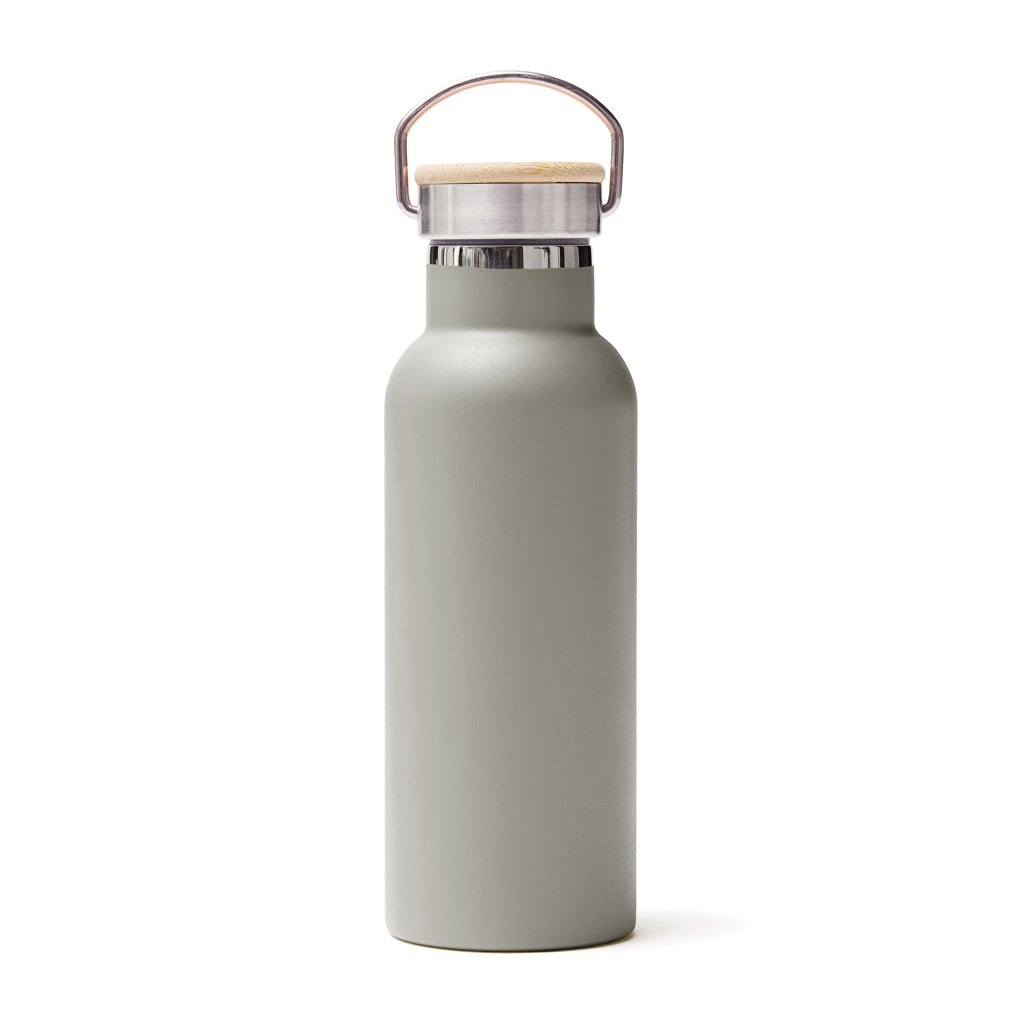 Thermosfles, RVS met bamboe accent, grijs