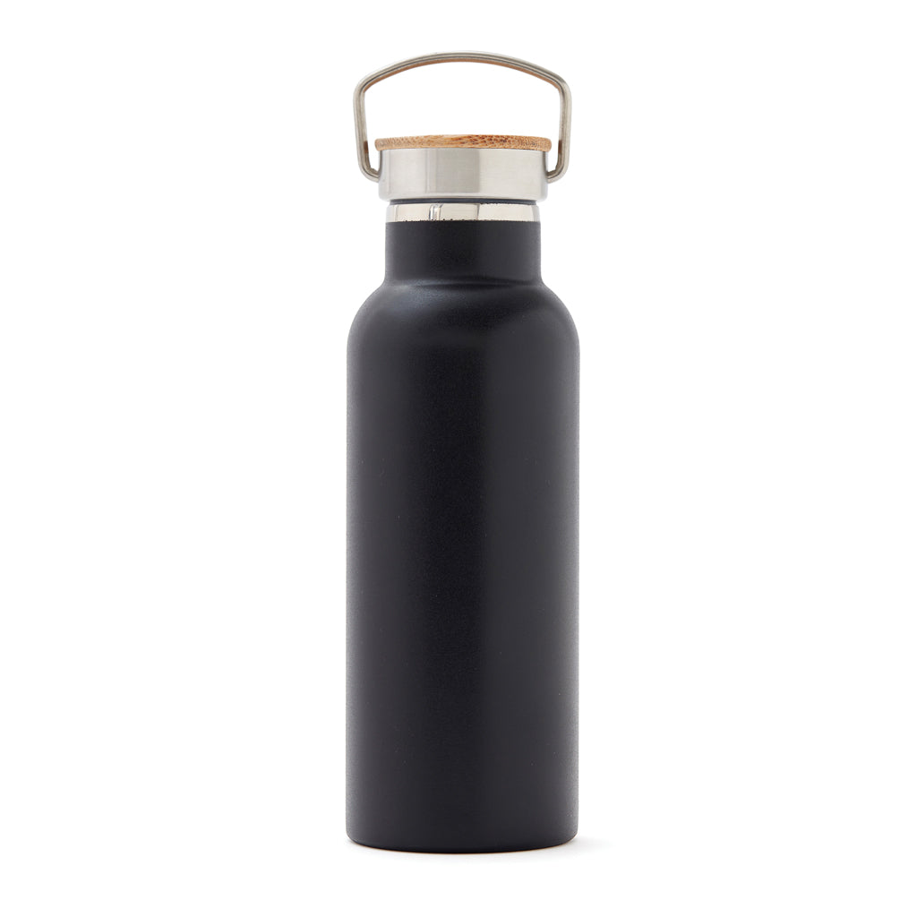 Thermosfles, RVS met bamboe accent, zwart