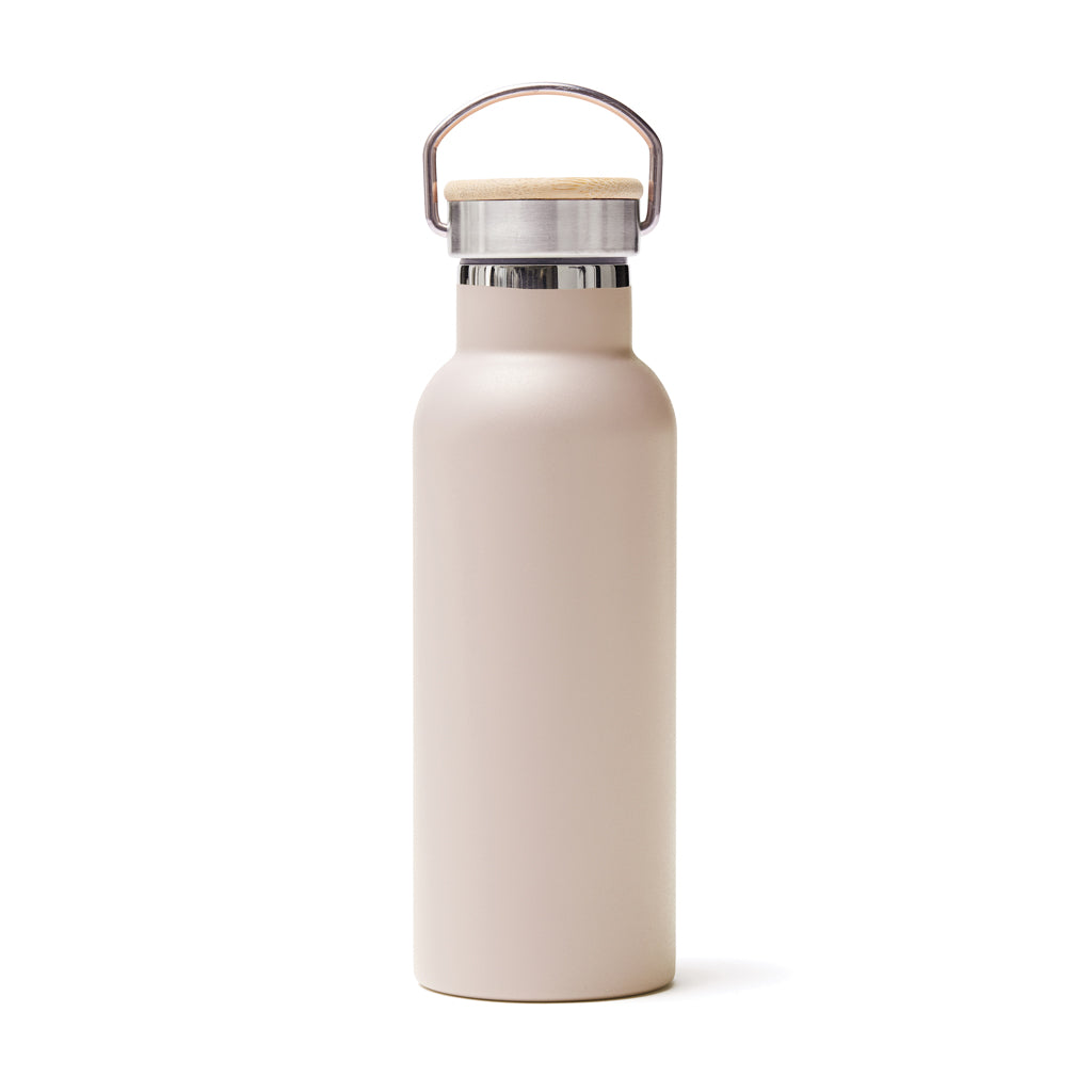Thermosfles, RVS met bamboe accent, beige