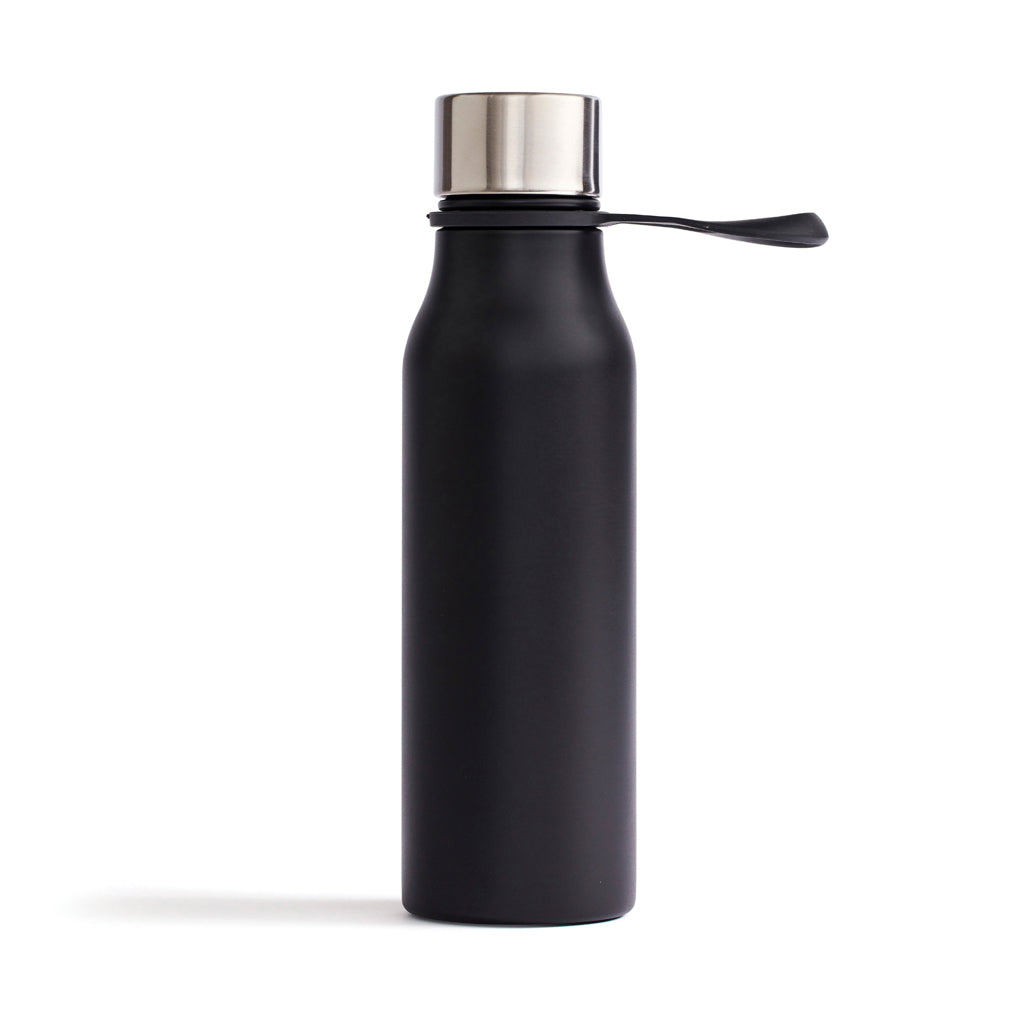 Thermosfles, gecoat RVS, met draaglus, zwart