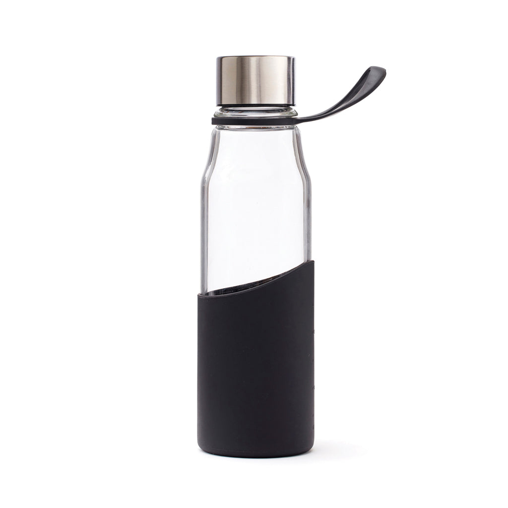 Glazen drinkfles met siliconen hoes, zwart