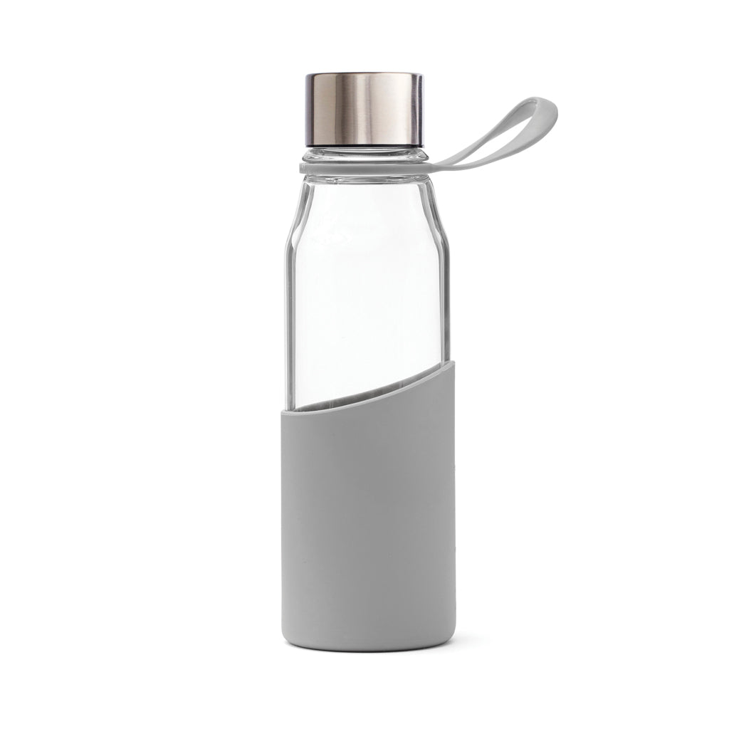 Glazen drinkfles met siliconen hoes, grijs