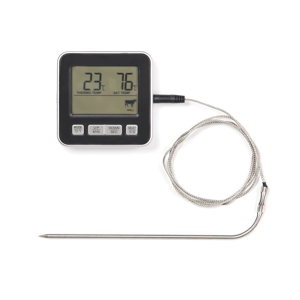 Vleesthermometer met timer en alarm, zwart