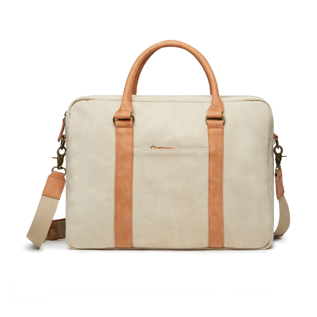 Laptoptas tot 17 inch, gerecycled canvas, beige