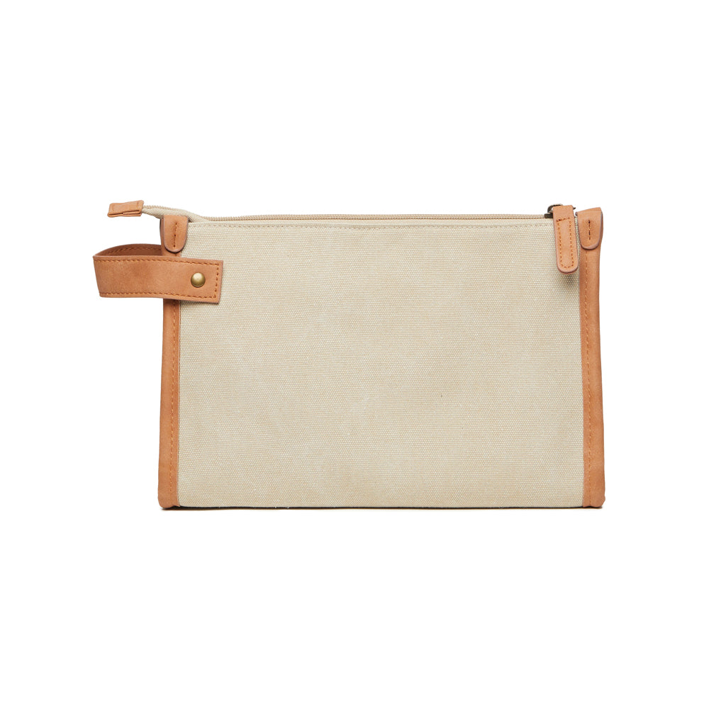 Toilettas met interne vakken, gerecycled canvas, beige