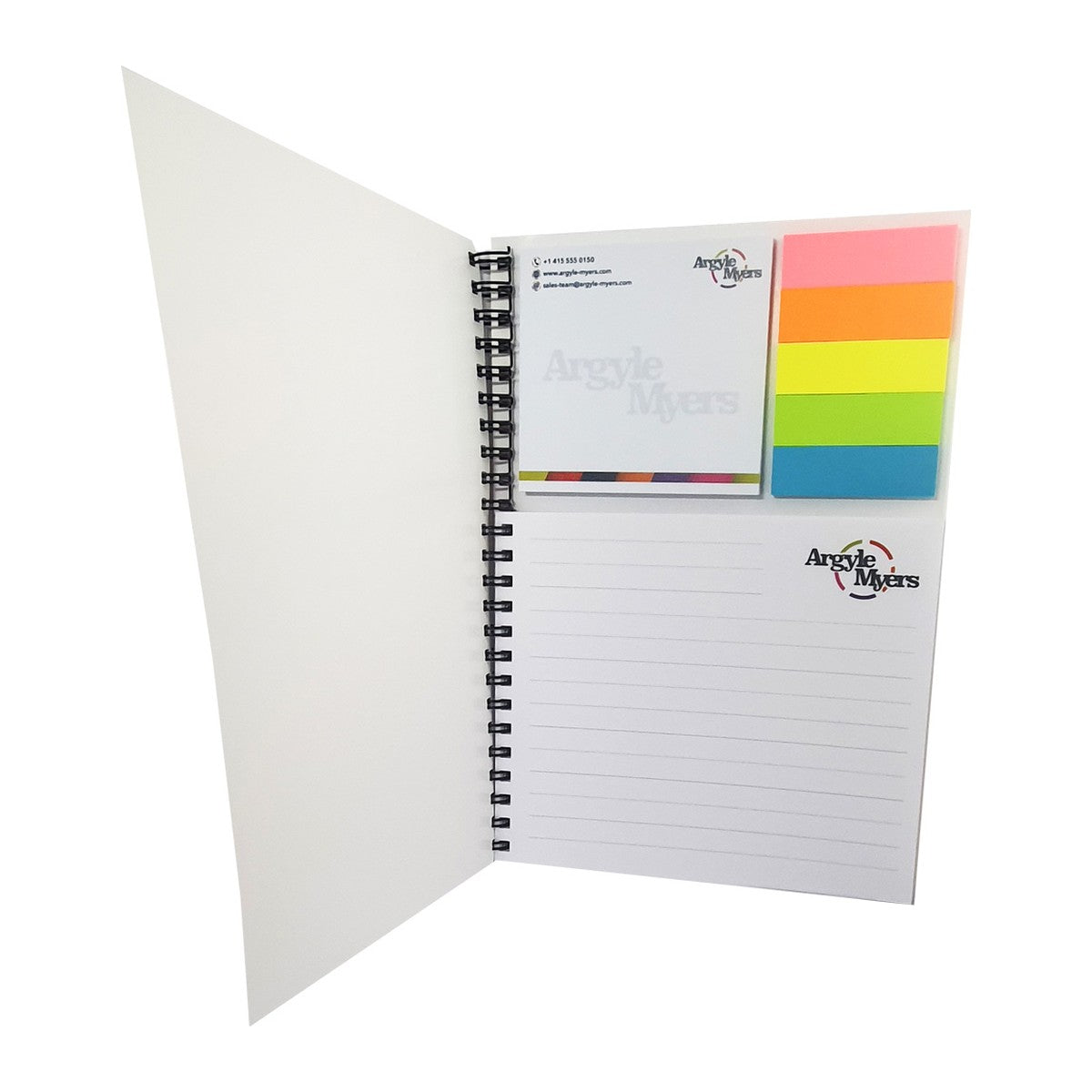 Notitieset met spiraal, schrijfblok, memoblok en pagemarkers