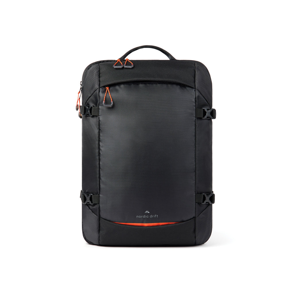 Reisrugzak 25 liter, gerecycled polyester, zwart