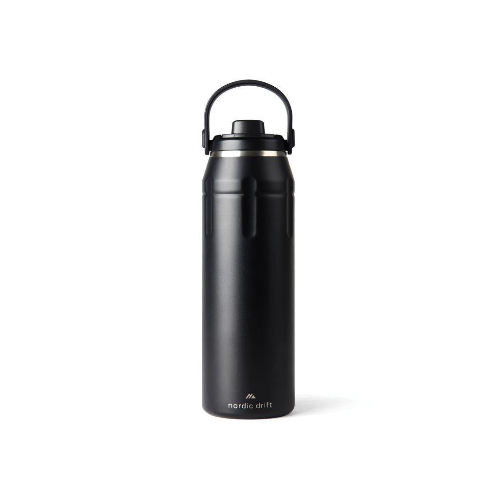 Sportfles 940 ml, gerecycled RVS, zwart