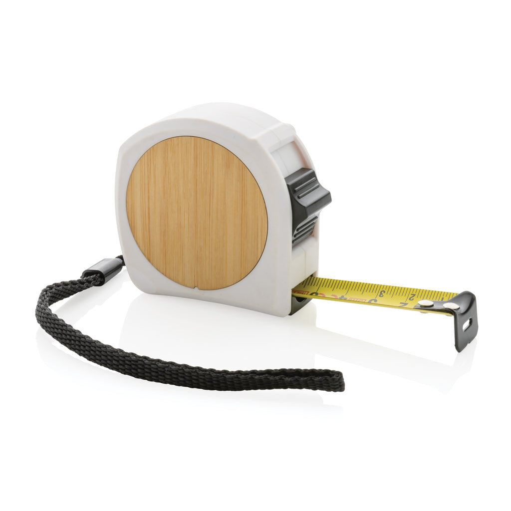 Rolmaat 5 m/19 mm met bamboe accent, wit