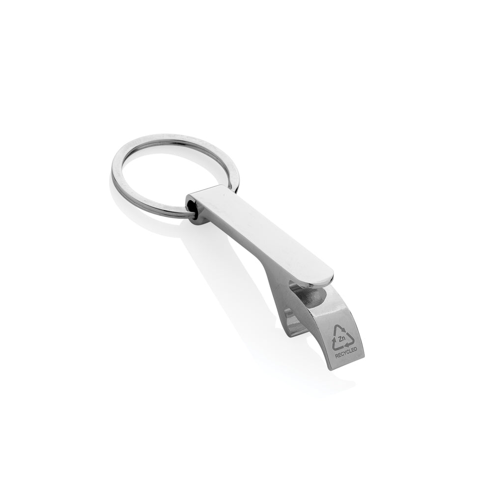Sleutelhanger met flesopener, gerecycled zinklegering, zilver
