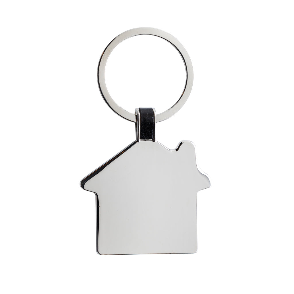 Sleutelhanger huisvorm, gerecycled zinklegering, zilver