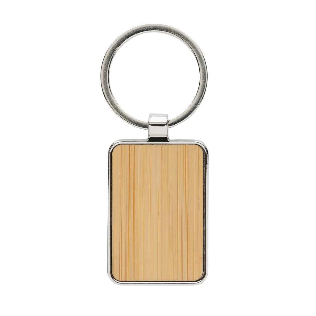 Sleutelhanger rechthoekig, zinklegering en bamboe, zilver