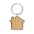 Sleutelhanger huisvorm, zinklegering met bamboe, zilver
