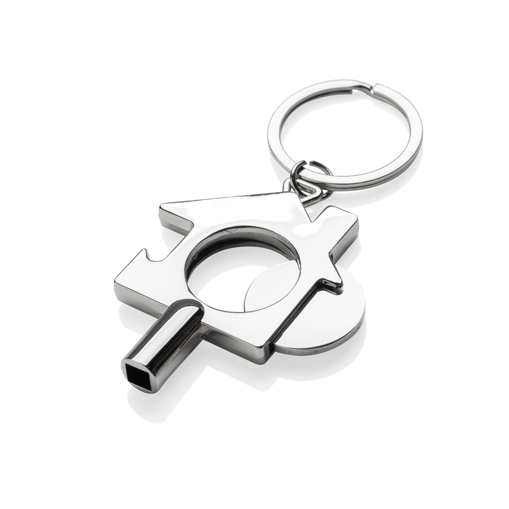 Sleutelhanger 3-in-1, met flesopener, zilver
