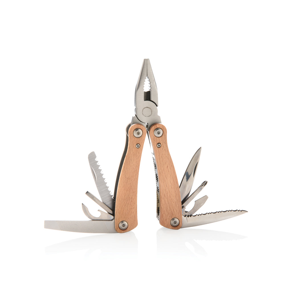 Multitool 13 functies, beukenhouten behuizing, bruin