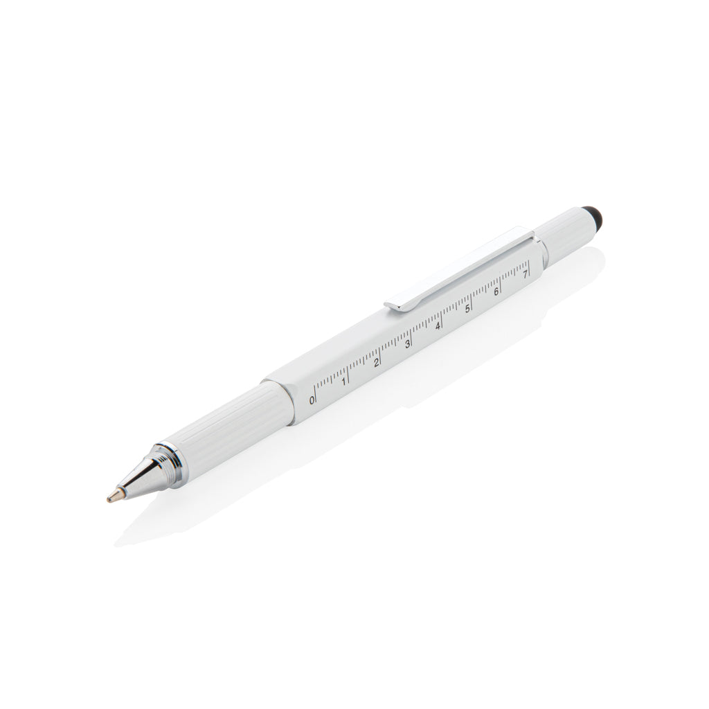 Toolpen 5-in-1, aluminium, wit