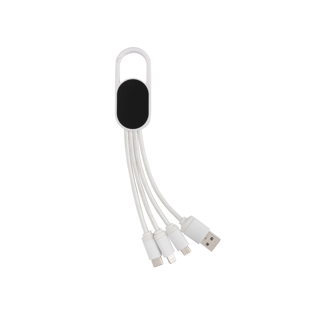 Oplaadkabel 4-in-1, met karabijnhaak, wit