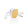 Oplaadkabel 4-in-1, oprolbaar, bamboe accent, wit