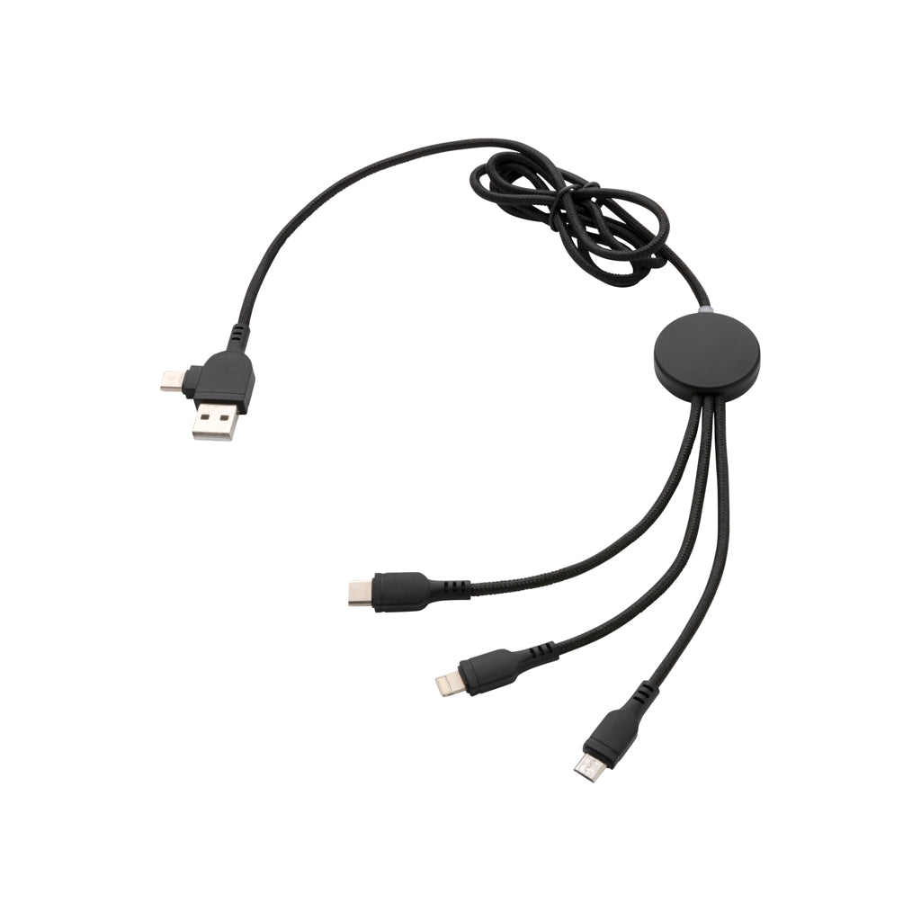 Oplaadkabel 6-in-1, met oplichtend logo, zwart