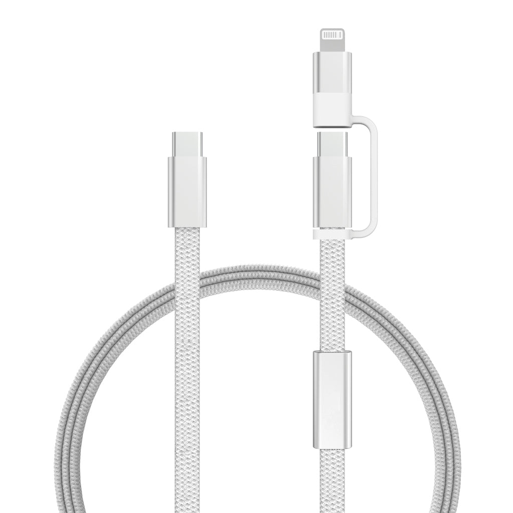 2-in-1 snellaadkabel 60W, 120 cm gevlochten, grijs