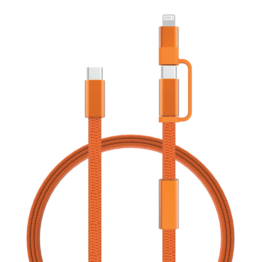 2-in-1 snellaadkabel 60W, 120 cm gevlochten, oranje