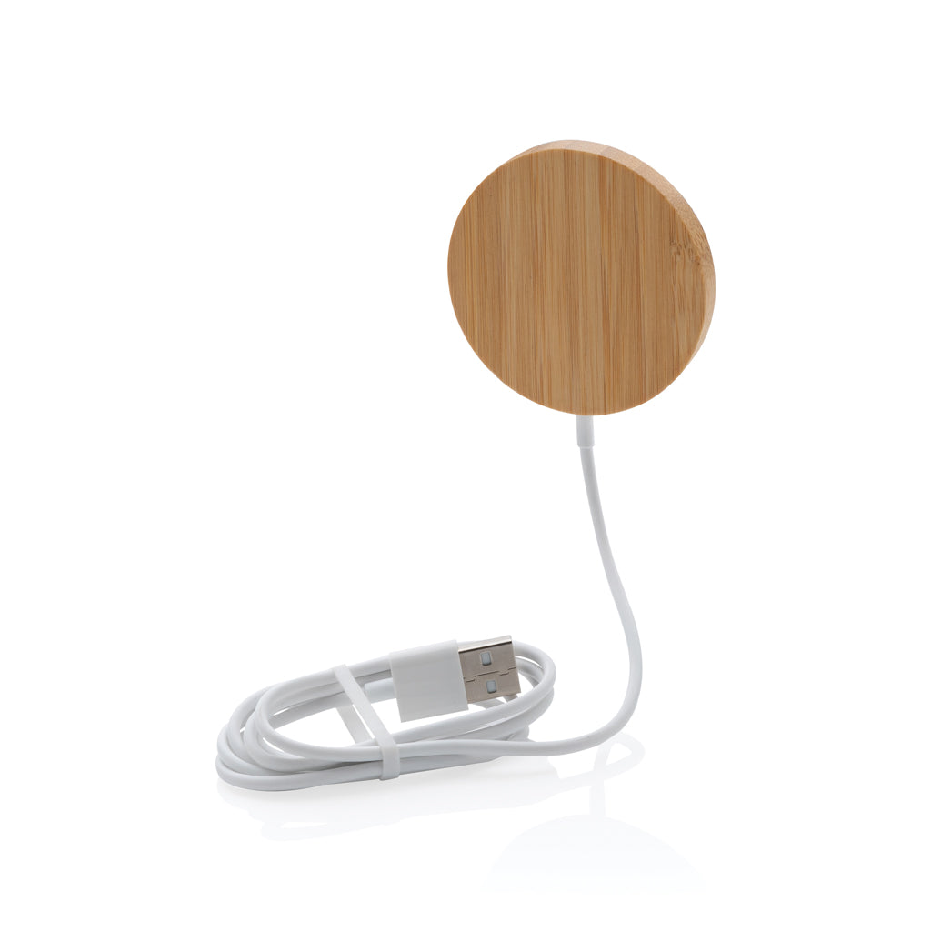Magnetische draadloze oplader 10W van bamboe, bruin