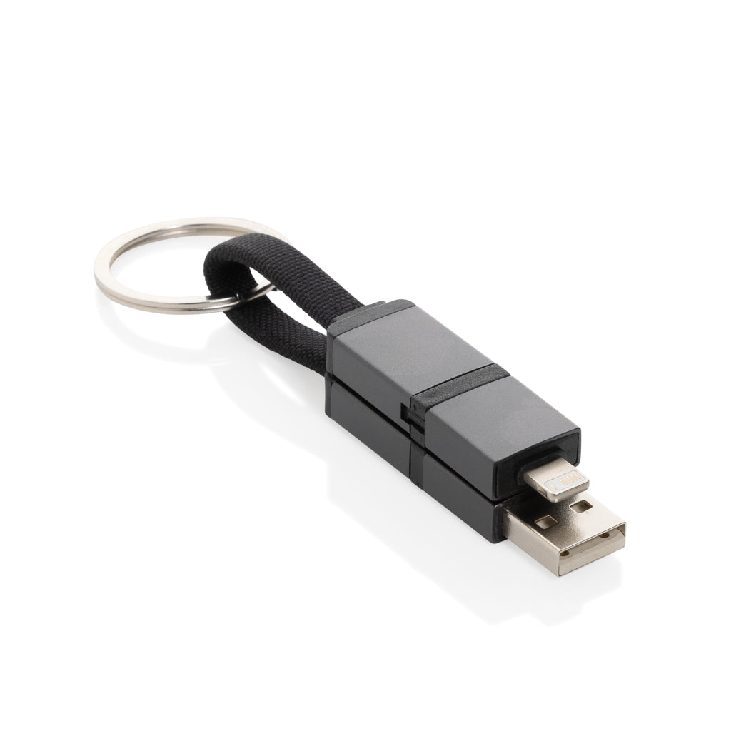 Sleutelhanger-laadkabel 4-in-1 met 60W snelladen, grijs