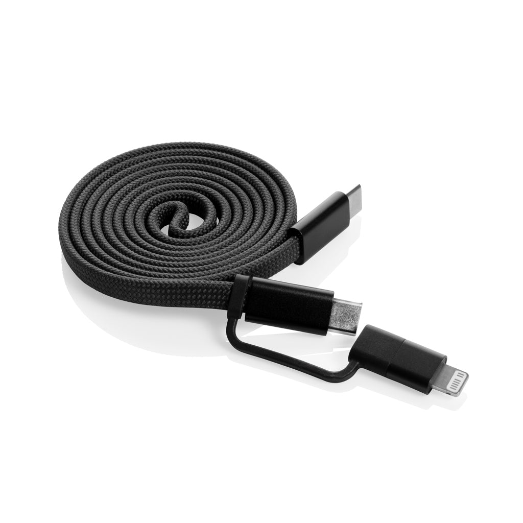 Ultradunne magnetische laadkabel 60W, 2-in-1, zwart
