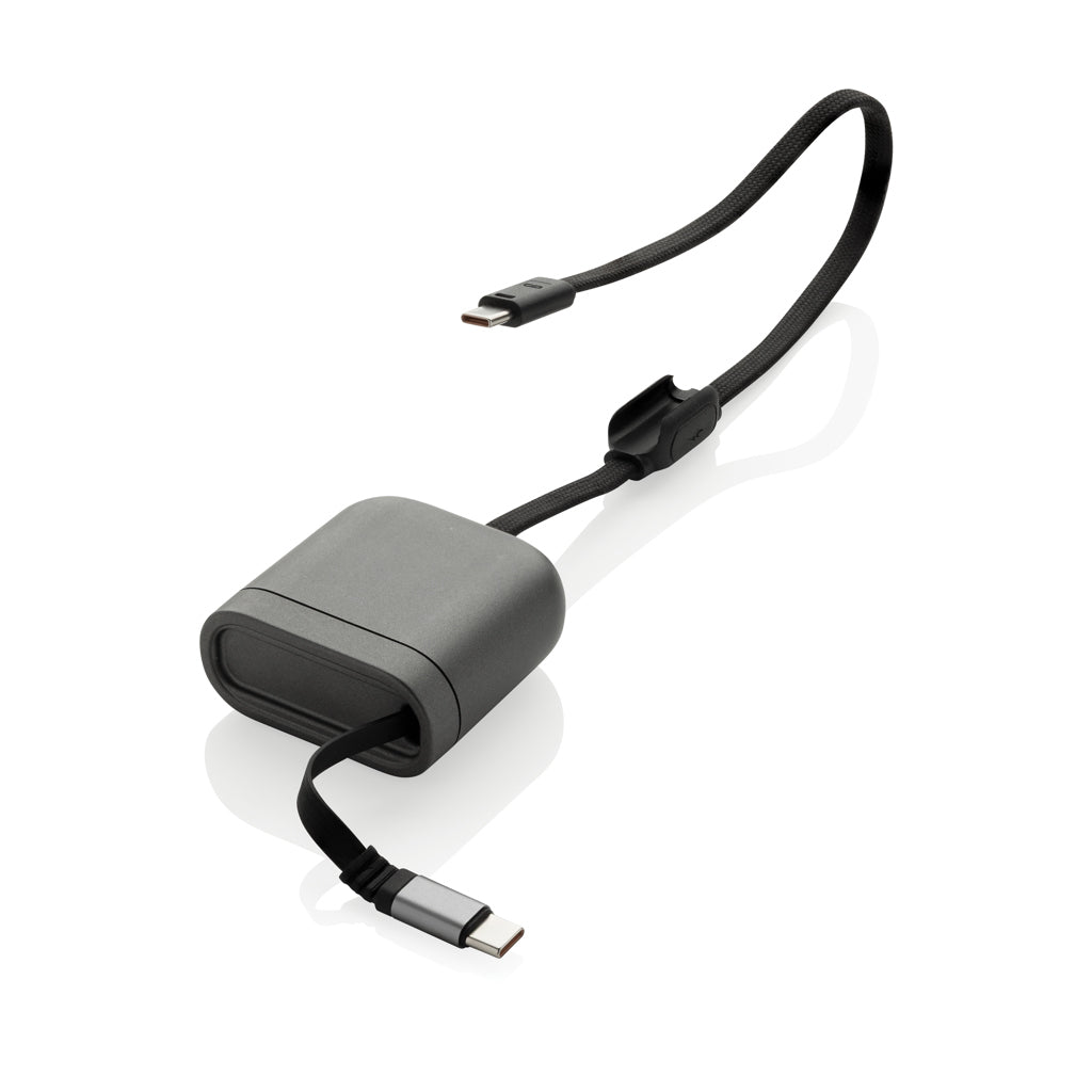 Intrekbare USB-C laadkabel 100W, 115 cm, grijs