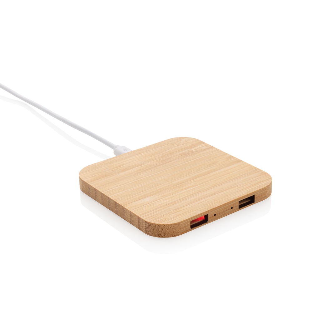Draadloze oplader 5W van bamboe met 2 USB-poorten, bruin