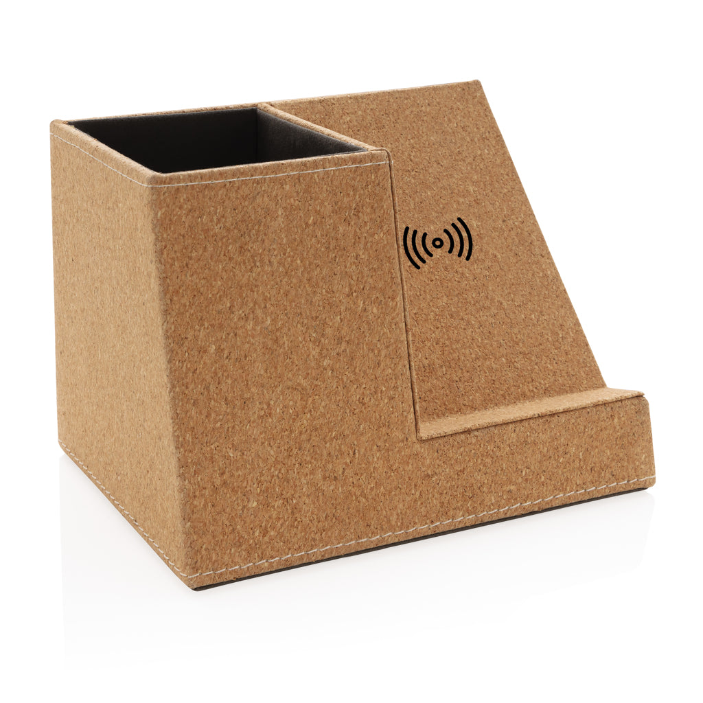 Pennenhouder met draadloze oplader 5W, van kurk, khaki