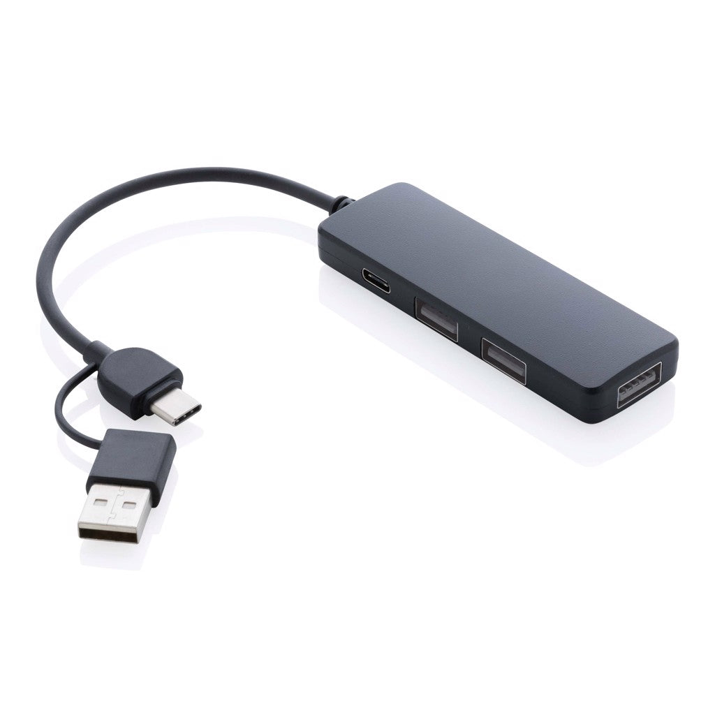 USB-hub met 4 poorten, gerecycled kunststof, zwart