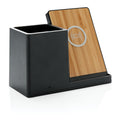Draadloze oplader 10W met pennenhouder en bamboe oplaadvlak, zwart