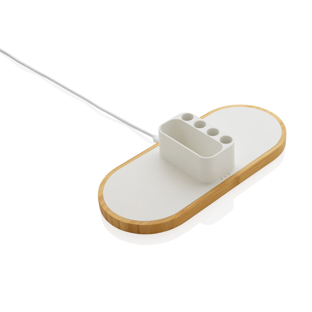 Dubbele draadloze oplader 10W met pennenhouder, wit