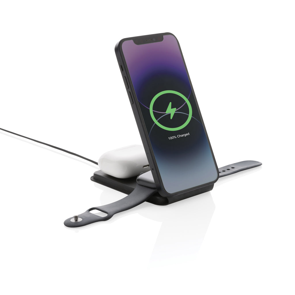 Opvouwbare 3-in-1 magnetische oplader, 15W, zwart