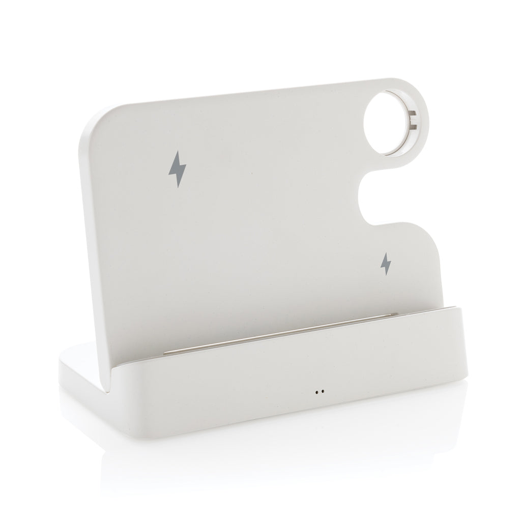 Opvouwbare oplaadstandaard, 15W plus 5W, 80% gerecycled, wit