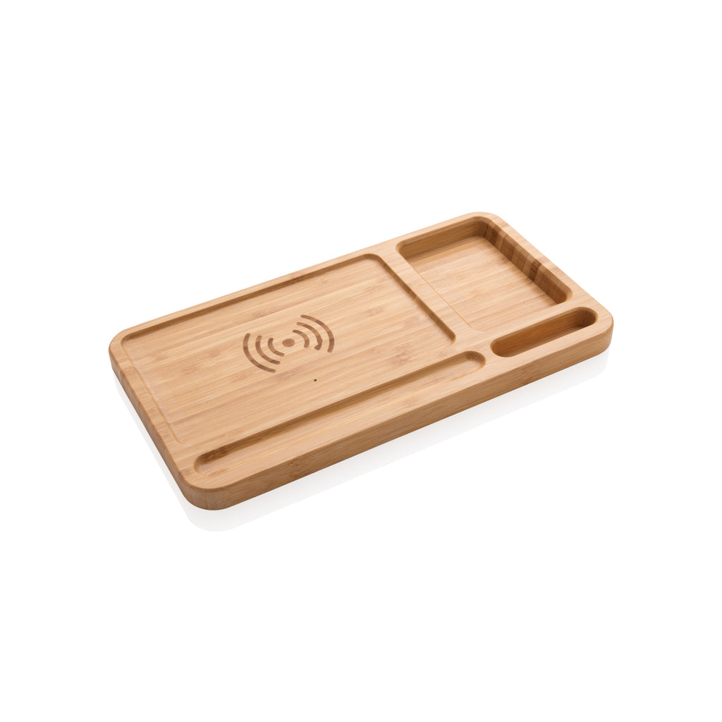 Bamboe bureau-organizer met 5W draadloze oplader, bruin