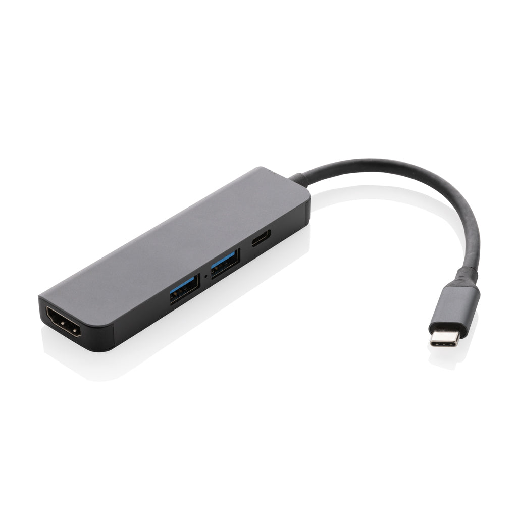 USB-hub met 4K HDMI-uitgang, gerecycled aluminium, grijs