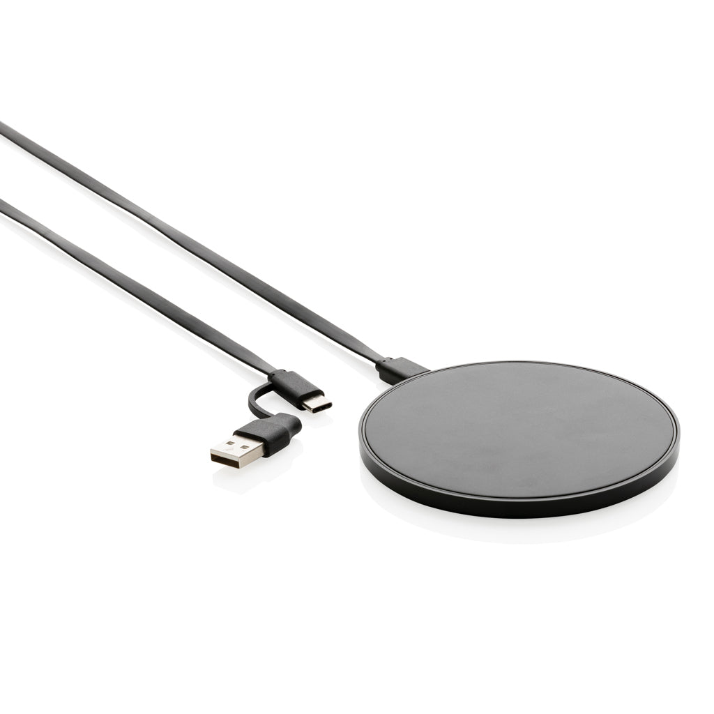 Draadloze oplader 10W met dubbele aansluitkabel, zwart