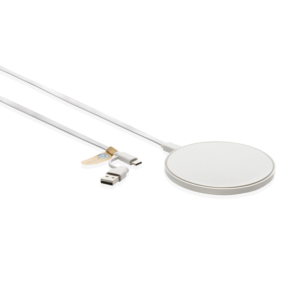 Draadloze oplader 10W met dubbele aansluitkabel, wit